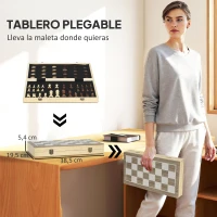 SPORTNOW Juego de Ajedrez Internacional y Damas de Madera 2 en 1 Plegable con Piezas de Pino y Ranuras de Almacenamiento Nogal(m-5)