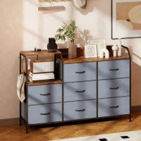 HOMCOM Chest of Eight Drawers, with Charging Station - Brown/Black(m-2)