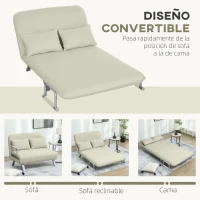 HOMCOM Sofá Cama de 2 Plazas con Respaldo Ajustable en 5 Posiciones Tapizado con Tacto de Ante y Cojines 111x80x78 cm Crema(m-4)