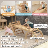 AIYAPLAY 7 en 1 Triángulo de Escalada Montessori de Madera Plegable con Arco y Rampa para Niños 18-48 Meses 188x70 cm Natural(m-4)