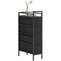 HOMCOM Comò/Armadio con 4 cassetti in tessuto non tessuto Mobile contenitore con telaio in acciaio, 20 cm x 43 cm x 81,5 cm, Nero(m-7)