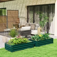 Outsunny Set of 2 Raised Beds for Garden, Galvanised Outdoor Planters for Herbs Vegetables, Use for Patio Balcony, Green(m-2)