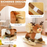 AIYAPLAY Kinder Schaukelpferd Baby Schaukeltier Rentier mit Schlafliedern, für 18-36 Monate Plüsch 65 x 35 x 59 cm Braun(m-6)