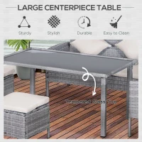 Outsunny 6-Seater Rattan Dining Set Sofa Table Footstool Outdoor w/ Cushion Garden Furniture(m-7)