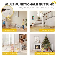 PawHut Haustierzaun, 8-Panel-Barriere mit Tür, faltbar, für kleine & mittelgroße Hunde, Kunststoff, Kohlenstoffstahl, Weiß(m-4)