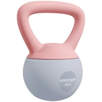SPORTNOW Pesa Rusa 4 kg Kettlebell Relleno de Arena Metálica y Mango Antideslizante para Entreno en Casa 19x15x25 cm Rosa y Gris(m-1)