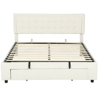 HOMCOM King Size Ottoman Bed Frame, with Front Drawer - Cream
