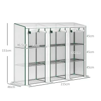Outsunny Seră de grădină cu rafturi pe 3 niveluri seră pentru balcon 3 uși rulabile cu fermoar 215 x 46 x 151 cm alb(m-3)