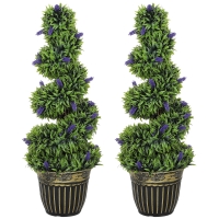 HOMCOM Set 2 Plantes Artificielles en spirale en PE de 90 cm avec pot inclus, Vert et Bleu