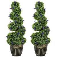 HOMCOM Set 2 Plantes Artificielles en spirale en PE de 90 cm avec pot inclus, Vert et Bleu(m-1)