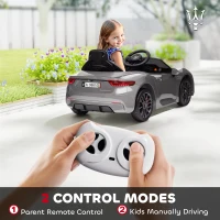 AIYAPLAY 12V Maserati Gran Turismo Folgore Lincesed Kids Electric Car with Remote Control, Soft Start, Grey(m-5)