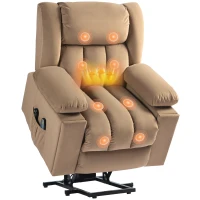 HOMCOM Velvet-Feel Electric Riser, Recliner and Massage Armchair - Light Brown(m-10)