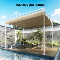 Outsunny Retractable Pergola Canopy Only, 3.92 x 3.5 m, UV30+ Replacement Canopy Cover for 4 x 3 m Pergola, Khaki(m-9)