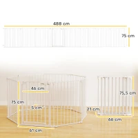 PawHut Haustierzaun, 8-Panel-Barriere mit Tür, faltbar, für kleine & mittelgroße Hunde, Kunststoff, Kohlenstoffstahl, Weiß(m-3)