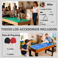 SPORTNOW Mesa Multijuegos 5 en 1 con Futbolines para Niños Billar Ping-pong Hockey y Baloncesto 134x108x144 cm Natural y Negro(m-7)