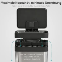 HOMCOM 60 L Mülleimer mit Fußpedal, Edelstahl-Abfalleimer mit sanft schließendem Deckel, Silberfarben(m-8)