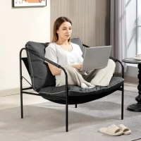 HOMCOM Butaca de Salón Moderna Sillón de Lectura Tapizado en Cuero Sintético Fundas de Cojines Extraíbles Gris Carbón(m-7)