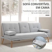 HOMCOM Sofá Cama 3 Lugares com Encosto Ajustável Apoio para os Braços Desmontável e 2 Suportes para Copos 181x77x78 cm Cinza Claro(m-4)