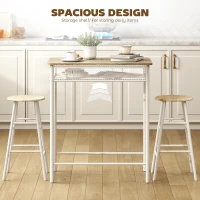 HOMCOM Bar Table Set, Bar Table and Stools Set, Footrest and Storage Shelf, for Kitchen, Dining Room, Pub, Cafe, White and Oak(m-5)