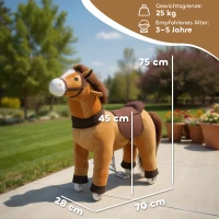 AIYAPLAY Reitpferd für Kinder, Stoffbezug, stabiler Rahmen, sanfte Räder, Schaukelpferd, 3-5 Jahre, Dunkelbraun(m-3)