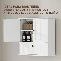 HOMCOM Armario de Baño de Pared Rústico con Estante Ajustable Doble Puerta y Puerta Abatible 60x19,5x60 cm Blanco(m-4)