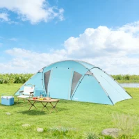Outsunny 4-6 Man Family Camping Tent w/ 2 Bedrooms and a Living Room, Waterproof Tunnel Tent w/ Sewn In Groundsheet, Doors, Windows, Carry Bag, Blue(m-9)