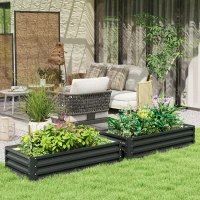 Outsunny Set of 2 Raised Beds for Garden, Galvanised Outdoor Planters for Herbs Vegetables, Use for Patio Balcony, Grey(m-2)