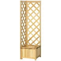 Outsunny Fioriera con Grigliato in Legno Vaso da Esterno per Angolo per Piante Rampicanti 40x40x145 cm Naturale