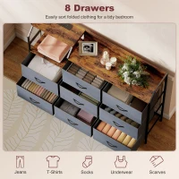 HOMCOM Chest of Eight Drawers, with Charging Station - Brown/Black(m-5)