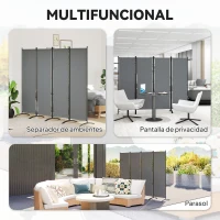 Outsunny Biombo de 4 Paneles Separador de Ambientes Plegable 221x172 cm Biombo Interior para Oficina Dormitorio Gris Oscuro(m-4)