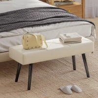 HOMCOM Taburete Pie de Cama Multifuncional con Pies de Acero y Asiento Acolchado para Entrada Pasillo 100x36x45 cm Blanco Crema(m-2)