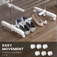 HOMCOM Four-Shelf Collapsing Clothes Horse, With Side Arms and Wheels - White(m-7)