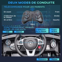AIYAPLAY Voiture électrique enfants licence Mercedes SLC 300 12V V. Max. 5 Km/h effets sonores lumineux télécommande noir(m-5)