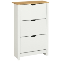 HOMCOM Armoire à Chaussures 3 Portes abattantes 2 Compartiments Panneaux Particules Blanc chêne