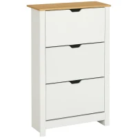 HOMCOM Armoire à Chaussures 3 Portes abattantes 2 Compartiments Panneaux Particules Blanc chêne(m-1)