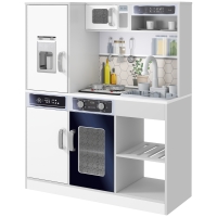 AIYAPLAY Set Cucina Giocattolo in Legno con Fornello con Luci e Suoni, Lavello con Circolo d'Acqua e Accessori, Bianco