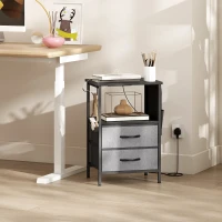 HOMCOM Bedside Table with Charging Station - Black(m-9)
