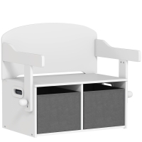 AIYAPLAY Banco Infantil Convertible 3 en 1 Juego de Mesa y Silla Baúl de Juguetes con Cubos de Tela Extraíbles Blanco