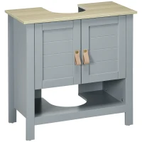 kleankin Armario para Debajo de Lavabo Compacto con 2 Puertas y Estante Interior Ajustable Mueble Auxiliar de Almacenamiento para Baño 60x30x60 cm Gris(m-10)