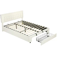 HOMCOM King Size Ottoman Bed Frame, with Front Drawer - Cream(m-11)