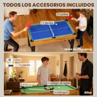 SPORTNOW Mesa Multijuegos 13 en 1 con Futbolines para Niños Billar Ping-pong Hockey Ajedrez Damas Backgammon y Accesorios(m-7)