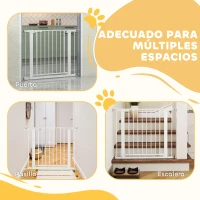 PawHut Barrera de Seguridad de Perros Extensible para Escaleras y Puertas 76-97 cm con 2 Extensiones de 7 cm Cierre Automático y Marco Metálico Altura 76 cm Blanco(m-8)