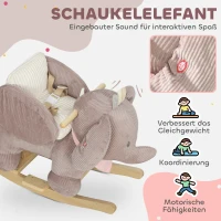 AIYAPLAY Schaukeltier, Elefant-Schaukel, interaktive Tiergeräusche, Holzrahmen, für Kinder 1,5-3 Jahre, 65 x 35 x 50 cm, Braun(m-4)