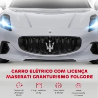 AIYAPLAY Carro Elétrico para Crianças Maserati Gran Turismo Folgore 12V Controlo Remoto Faróis Buzina e Música MP3 98x59x43 cm Cinza(m-4)