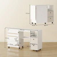 HOMCOM Mesa de Costura Plegable con 6 Ruedas 18 Clavijas 2 Cajones y 3 Compartimentos Blanco(m-3)