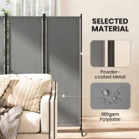 Outsunny 4 Panel Folding Room Divider, 1.7m Privacy Screen with Wide Feet, Portable Freestanding Metal Partition Separator for Office, Living Room, Bedroom, Dining Room, Dark Grey(m-8)