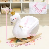 AIYAPLAY Schaukeltier, Schwan-Schaukel mit Schlaflied, weicher Füllung, Holzrahmen, für Kinder 1,5-3 Jahre, 65x40x68 cm, Weiß(m-3)