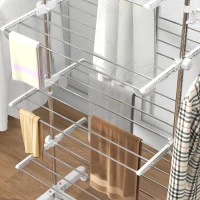 HOMCOM Four-Shelf Collapsing Clothes Horse, With Side Arms and Wheels - White(m-9)
