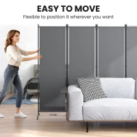 Outsunny 4 Panel Folding Room Divider, 1.7m Privacy Screen with Wide Feet, Portable Freestanding Metal Partition Separator for Office, Living Room, Bedroom, Dining Room, Dark Grey(m-5)