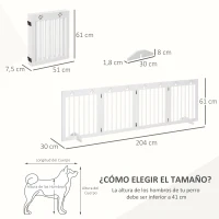 PawHut Barrera para Perros Plegable de 4 Paneles 204x61 cm Barrera de Seguridad para Perros con Estructura de Madera y Patas de Apoyo para Pasillo Escalera Blanco(m-7)
